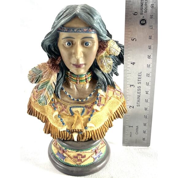 Native American Warrior And Woman Small Bust Statues Resin Apprx 7” - Picture 7 of 10
